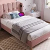 Redom Lit 90x200 cm tapisse velours rose avec tete de lit rembourree et prise USB Type C integree