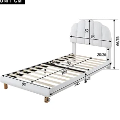 Redom Lit 90x200 cm tapisse velours blanc, tete demi cercle reglable et cadre MDF robuste et securisant Hot