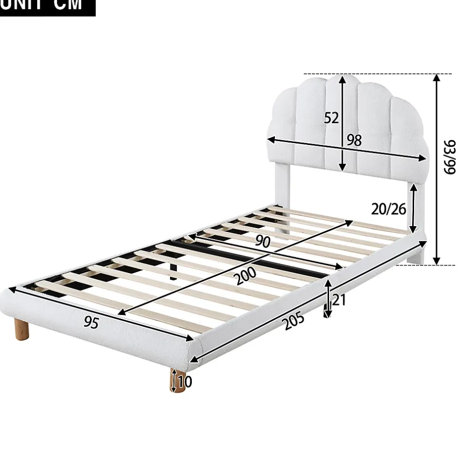 Redom Lit 90x200 cm tapisse velours blanc, tete demi cercle reglable et cadre MDF robuste et securisant Hot