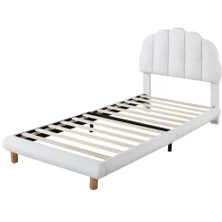 Redom Lit 90x200 cm tapisse velours blanc, tete demi cercle reglable et cadre MDF robuste et securisant Hot