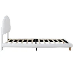 Redom Lit 90x200 cm tapisse velours blanc, tete demi cercle reglable et cadre MDF robuste et securisant Hot