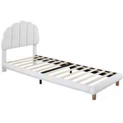 Redom Lit 90x200 cm tapisse velours blanc, tete demi cercle reglable et cadre MDF robuste et securisant Hot