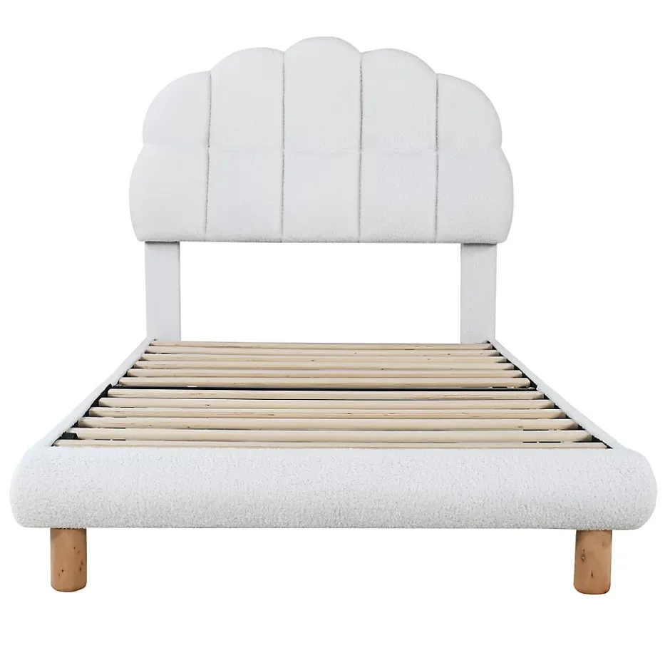 Redom Lit 90x200 cm tapisse velours blanc, tete demi cercle reglable et cadre MDF robuste et securisant Hot