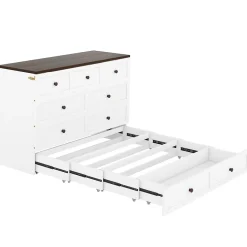 Redom Lit 140x200 cm transformable en armoire, avec tiroirs de grande capacité, tête étagère et prises USB, blanc Outlet