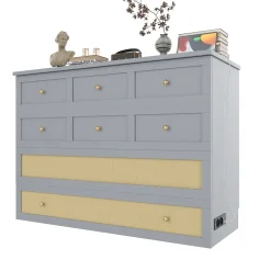 Redom Lit 140x200 cm transformable en armoire, avec tiroirs de rangement et prise USB intégrée, finition grise MDF New