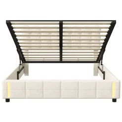 Generique Lit 140x200 cm, velours, tête capitonnée, hydraulique, LED, rangement, sommier à lattes Online