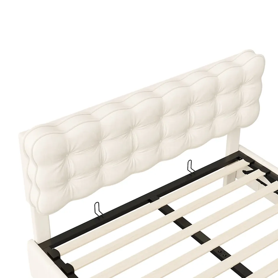 Generique Lit 140x200 cm, velours, tête capitonnée, hydraulique, LED, rangement, sommier à lattes Online