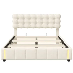 Generique Lit 140x200 cm, velours, tête capitonnée, hydraulique, LED, rangement, sommier à lattes Online