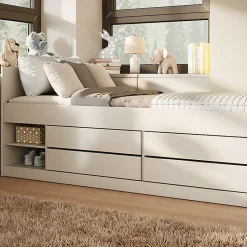Enfant Petits-Meubles Lit 90x200 sommier et tiroirs inclus Kocot Kids Leon Blanc