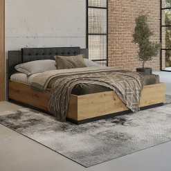 Petits-Meubles Lit 160x200 sommier inclus Alec Bois et Noir Hot