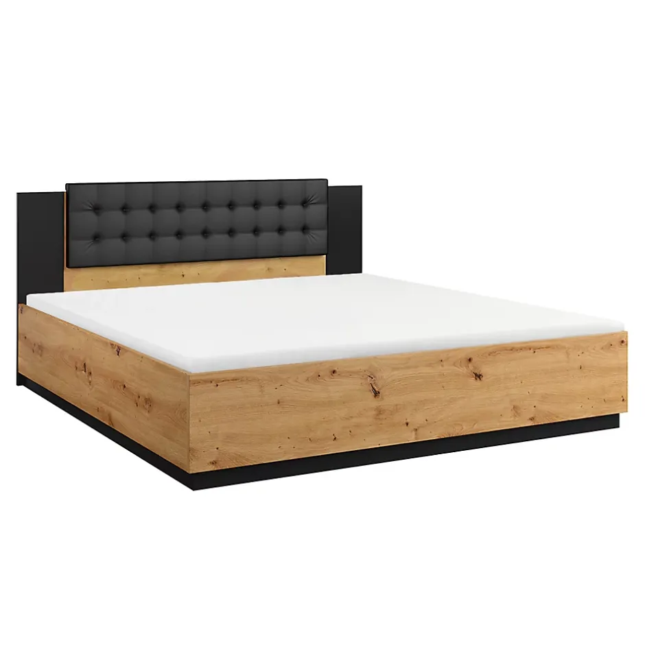 Petits-Meubles Lit 160x200 sommier inclus Alec Bois et Noir Hot