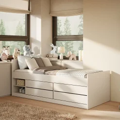 Enfant Petits-Meubles Lit 90x200 sommier matelas et tiroirs inclus Kocot Kids Leon Blanc