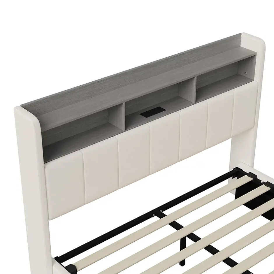 Simple Life lit 140x200cm avec éclairage LED, Lit Coffre avec Sommier à Lattes, Prises, USB et Type-C, Velours Discount