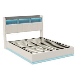Simple Life lit 160x200cm avec éclairage LED, Lit Coffre avec Sommier à Lattes, Prises, USB et Type-C, Velours Hot