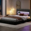 Simple Life Lit 180x200cm avec LED tête de lit, Lit capitonné avec Rangement, Lit Coffre, Lin, Gris