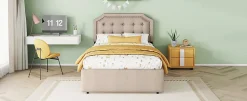 Enfant Fortuna lai Lit 90x200cm, avec tiroirs et clous décoratifs, Beige