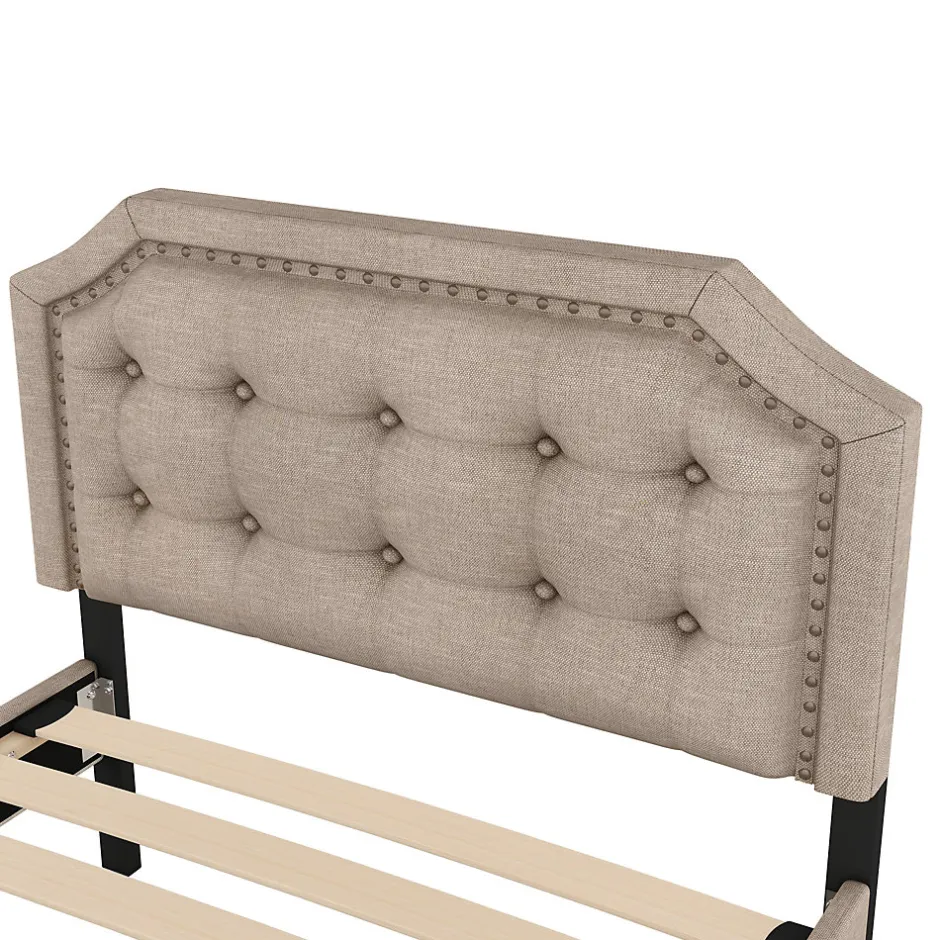 Enfant Fortuna lai Lit 90x200cm, avec tiroirs et clous décoratifs, Beige
