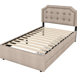 Enfant Fortuna lai Lit 90x200cm, avec tiroirs et clous décoratifs, Beige