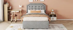 Enfant Fortuna lai Lit 90x200cm, avec tiroirs et clous décoratifs, Gris