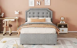 Enfant Fortuna lai Lit 90x200cm, avec tiroirs et clous décoratifs, Gris
