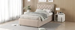 Enfant Fortuna lai Lit 90x200cm, avec tiroirs et clous décoratifs, Beige