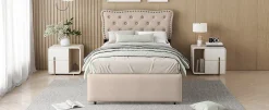 Enfant Fortuna lai Lit 90x200cm, avec tiroirs et clous décoratifs, Beige