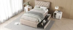 Enfant Fortuna lai Lit 90x200cm, avec tiroirs et clous décoratifs, Beige