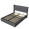 Fortuna lai lit 160x200cm Hauteur 30cm Cadre de lit tapissé avec tête de lit Sommier à Lattes en Bois Gris foncé