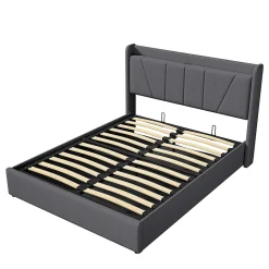 Fortuna lai lit 160x200cm Hauteur 30cm Cadre de lit tapissé avec tête de lit Sommier à Lattes en Bois Gris foncé