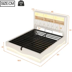 Blackcolors Lit 180x200cm, LED app, USB, rangement hydraulique, sommier lattes, lin beige
