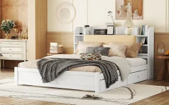Fortuna lai Lit 180x200cm, tête de lit partiellement inclinable, 4 tiroirs, Blanc