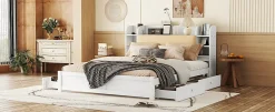 Fortuna lai Lit 180x200cm, tête de lit partiellement inclinable, 4 tiroirs, Blanc