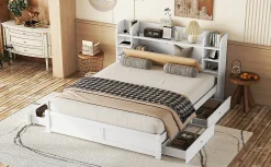 Fortuna lai Lit 180x200cm, tête de lit partiellement inclinable, 4 tiroirs, Blanc