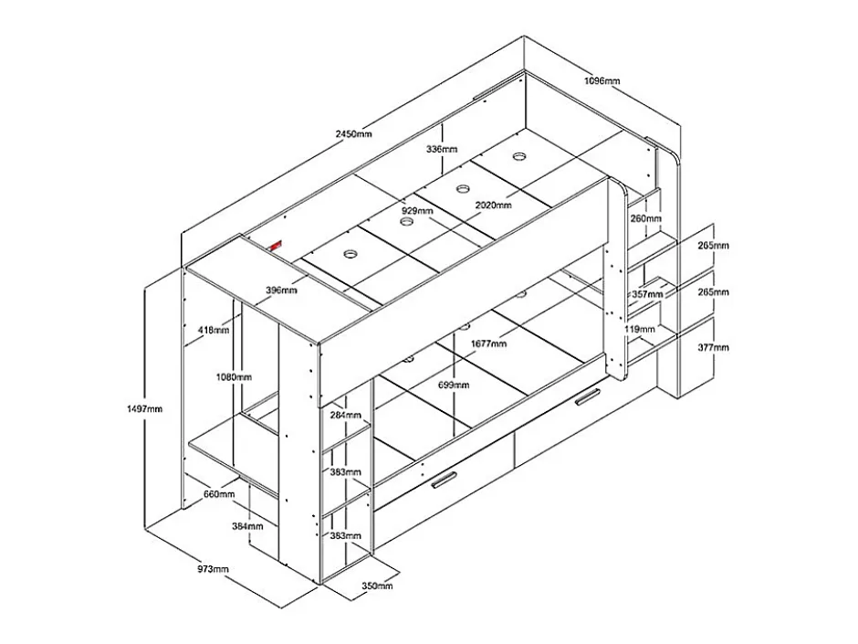 Vente-unique Lits superposés 2 x 90 x 200 cm avec rangements et penderie - Blanc et naturel + Matelas - OSANA Best