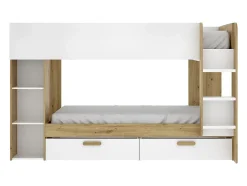 Vente-unique Lits superposés 2 x 90 x 200 cm avec rangements et penderie - Blanc et naturel + Matelas - OSANA Best