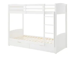 Vente-unique Lits superposés 2 x 90 x 200 cm - 2 tiroirs - Pin et MDF - Blanc + Matelas - LIMODARA Online