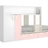 Vente-unique Lits Superposés 2 x 90 x 190 cm - Armoire intégrée - Blanc, naturel et rose - JUANITO Online