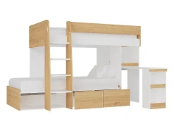 Vente-unique Lits superposés 2 x 90 x 190 cm avec bureau et rangements - Coloris : Naturel et blanc - LOMIDEN New