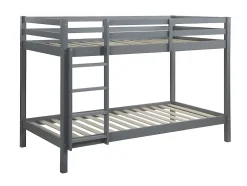 Vente-unique Lits superposés ANICET II - 2 x 90 x 190cm - Pin Massif - Gris + matelas Discount
