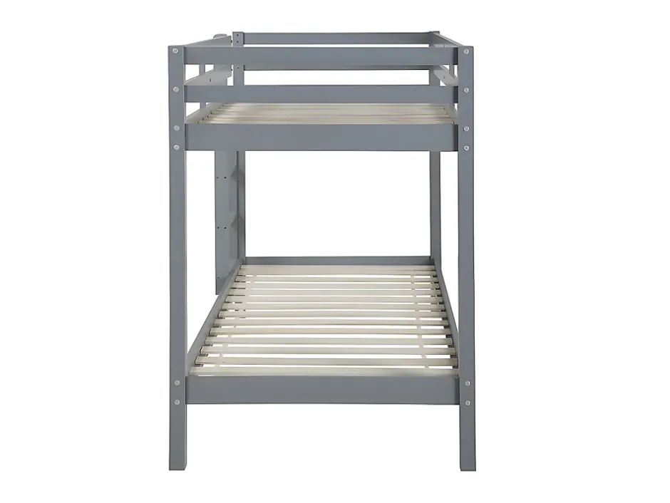 Vente-unique Lits superposés ANICET II - 2 x 90 x 190cm - Pin Massif - Gris + matelas Discount