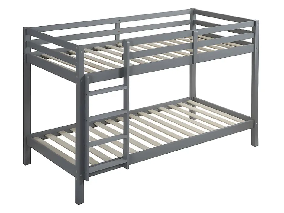 Vente-unique Lits superposés ANICET II - 2 x 90 x 190cm - Pin Massif - Gris + matelas Discount