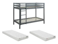 Vente-unique Lits superposés ANICET II - 2 x 90 x 190cm - Pin Massif - Gris + matelas Discount
