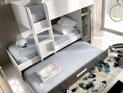 Vente-unique Lits superposés avec tiroir lit gigogne et rangements 3 x 90 x 190 cm - Anthracite et Blanc + matelas - ANTHONY Clearance