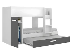 Vente-unique Lits superposés avec tiroir lit gigogne et rangements 3 x 90 x 190 cm - Anthracite et Blanc + matelas - ANTHONY Clearance