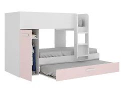 Vente-unique Lits superposés avec tiroir lit gigogne et rangements 3 x 90 x 190 cm - Blanc et rose + matelas - ANTHONY Best