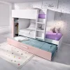 Vente-unique Lits superposés avec tiroir lit gigogne et rangements 3 x 90 x 190 cm - Blanc et rose - ANTHONY Clearance