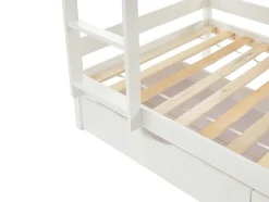 Vente-unique Lits superposés cabane 2 x 90 x 190 cm - 2 tiroirs - Pin - Blanc - CHORI Discount