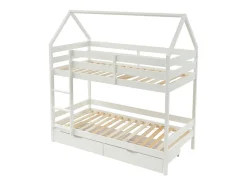 Vente-unique Lits superposés cabane 2 x 90 x 190 cm - 2 tiroirs - Pin - Blanc - CHORI Discount