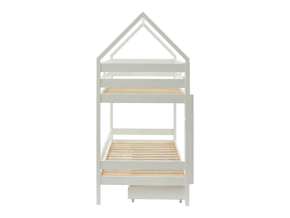 Vente-unique Lits superposés cabane 2 x 90 x 190 cm - 2 tiroirs - Pin - Blanc - CHORI Discount