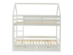 Vente-unique Lits superposés cabane 2 x 90 x 190 cm - 2 tiroirs - Pin - Blanc - CHORI Discount
